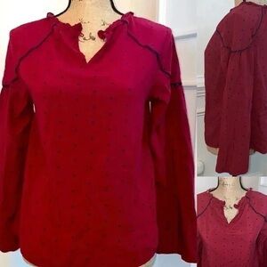 Crown & Ivy Red Polka Dot Blouse (Size Medium Petite, 100% Rayon)